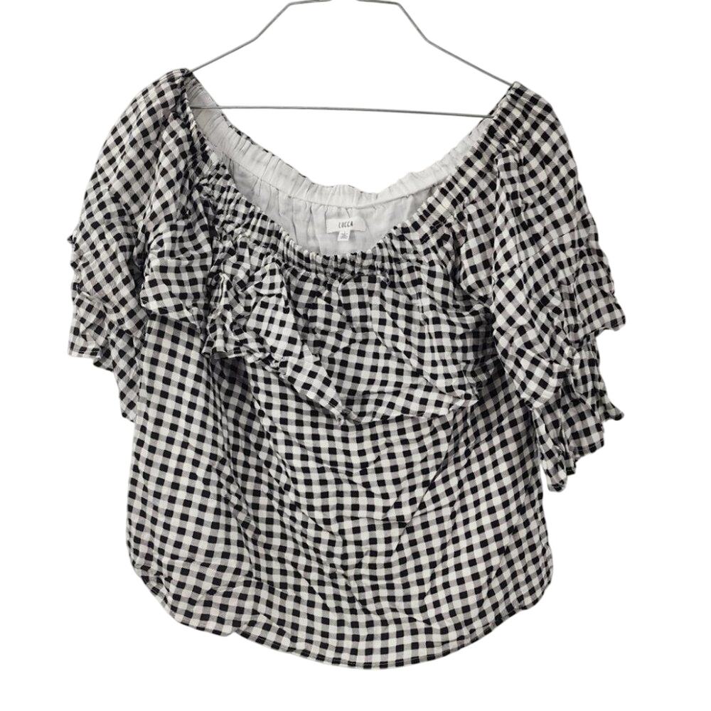 LUCCA Gingham Checked Ruffle Top Womens Size Large L